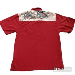 Vintage 2000s No Boundaries Red Dragon Button Front Shirt sz M